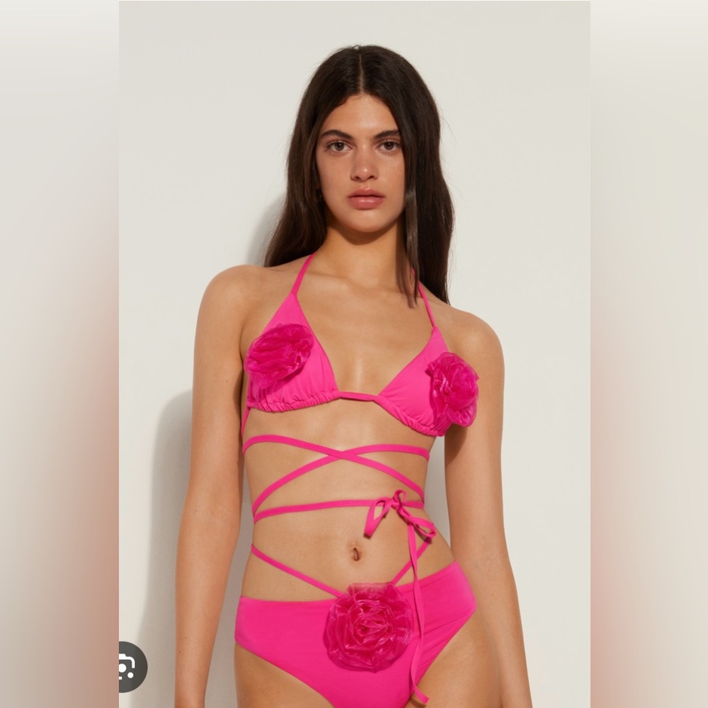 Tezenis Swimwear Vibrant Pink Strappy Rosette Bikini Set